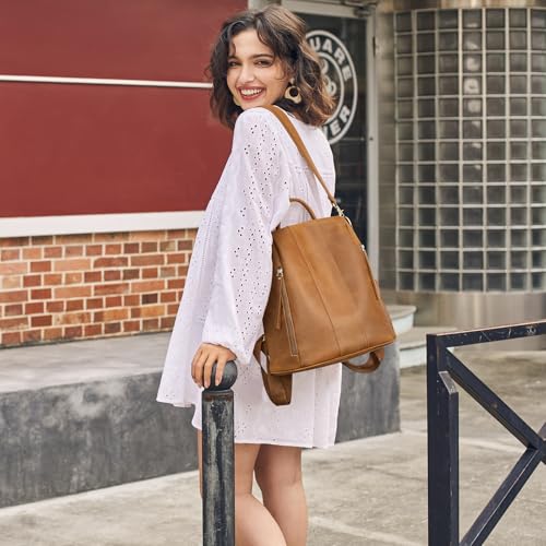S-ZONE Leather Backpack Purses for Women Antitheft Rucksack Shoulder Bag Medium - color: 3-light Brown