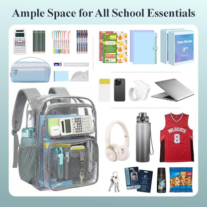 PACKISM Clear Backpack for School - 17 inch Large Heavy Duty Bookbag, Reinforced See Through PVC Transparent Backpack - color: Battleship Grey, style: Daypack Backpacks