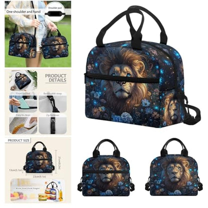 Aesthetic Lion Backpack for Kids Girls Backpack with Lunch Box Water Bottle Carrier and Fabric Pencil Pouch 4Pcs Set 17" Bookbag with Large Front Pocket for School Sturdy Elementary School Bag - color: Aesthetic Lion-2