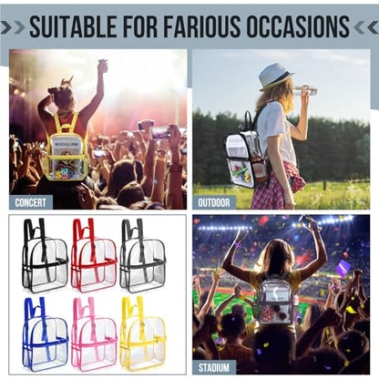 Sweetude 6 Pcs Clear Backpack bulk 11.4 x 9.5 x 5.1 Inch Bag Stadium Approved Plastic Transparent Backpack with 2 Water Holders (Multicolor) - color: Multicolor