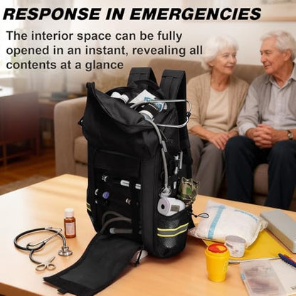 First Aid Backpack Empty, Emergency Bag, Medical Backpack, Emergency Responder for Nursing Student, Therapist, Doctors (Bag Only) - color: Black