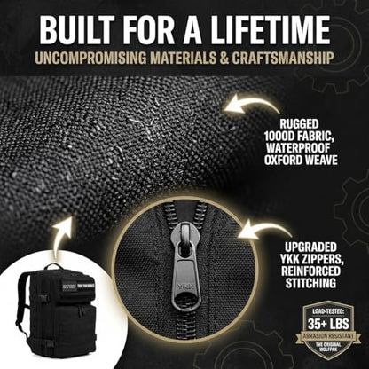 WOLFpak 35L Tactical Gym Backpack (Alpha Black White Accents) Durable 1000D Waterproof Oxford Material with MOLLE Webbing, Laptop Pocket & Dual Cup Holders, Durable Fitness/Travel/Military Daypack - color: Alpha Black White Accents