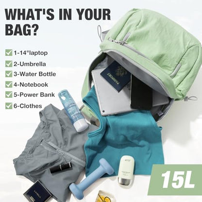G4Free 15L Hiking Backpack, Bookbag for Students, Lightweight Water Resistant Daypack for Travel School College Women Men (Green) - color: Green