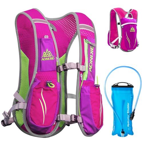 Azarxis Hydration Running Vest Backpack Pack 5L 5.5L for Women and Men Jogging Trail Race Marathon Cycling Hiking - color: #2 Rose Red (5.5L) - with a Water Bladder (2L)