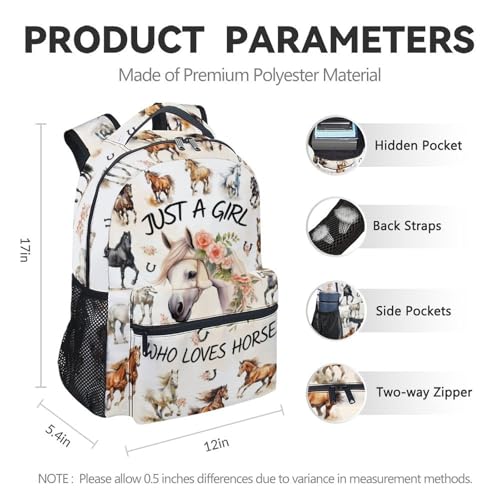 Student Elementary School Backpack - 17 Inch Horse Kids Backpacks - Girls Back to School Gift Bookbag - color: Color4-1