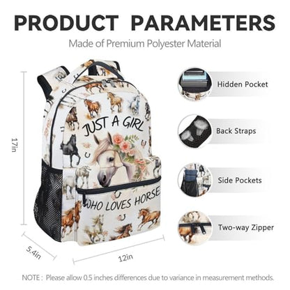 Student Elementary School Backpack - 17 Inch Horse Kids Backpacks - Girls Back to School Gift Bookbag - color: Color4-1