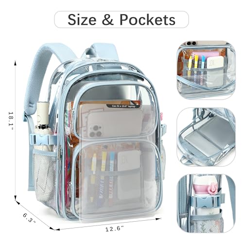 abshoo Large Heavy Duty Clear Backpack For School Bookbag Transparent Multi Pocket Backpacks (Blue) - color: Blue