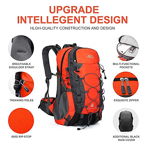 INOXTO lightweight Hiking Backpack 35L/40L Hiking Daypack with Waterproof Rain Cover for Travel Camping Outdoor Men and Women - color: 35l Orange