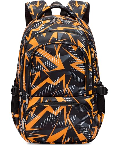 BLUEFAIRY Kids School Backpack for Boys Girls Ages 6-8 8-10 10-12 Elementary Middle School Book Bags with Laptop Compartment Mochilas Escolares para Niños Niñas de 8 10 12 Años (Orange, Geometric) - color: Orange