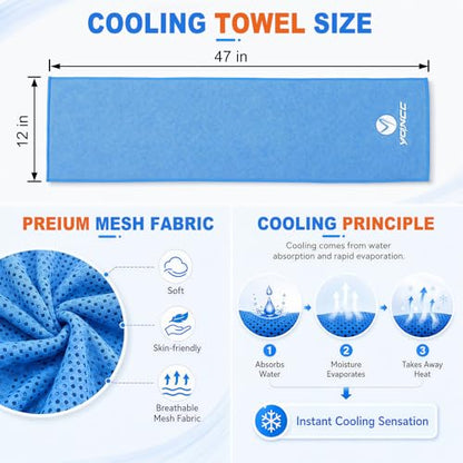 YQXCC 2 Pack Cooling Towels (47"x12"), Ice Cool Neck Towel, Soft Breathable Microfiber for Yoga, Golf, Gym, Running, Camping & Hot Weather - color: 2*light Blue