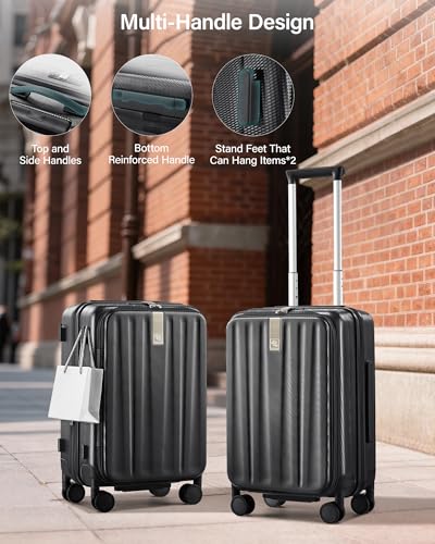 Hanke 20 Inch Expandable Carry On Luggage Airline Approved Top Opening Hard Shell Suitcases with Wheels Lightweight Travel Luggage Carry On Suitcase for Woman Men-Jet Black - color: Jet Black, size: 20 Inch Expandable
