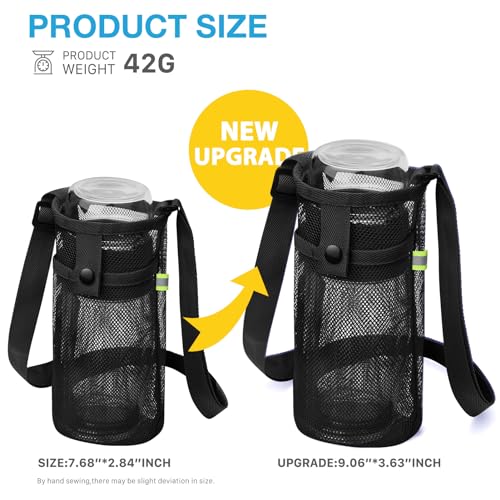 BINSUNS 2 Pcs Large Water Bottle Bag with Strap, Mesh Water Bottle Carrier Holder Crossbody Water Sling Bag Shoulder Strap and Pocket - Walking Sports Hiking Camping (Black+Beige) - color: Black+Beige, size: 2 Pcs-Large