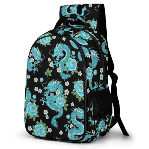Nurse Teacher Travel Backpack Light Blue Flowers Cool Dragons Floral Purse, Cute Laptop Backpack with Tumbler Holder for Women College Work Casual Daypack - color: Pattern (259)