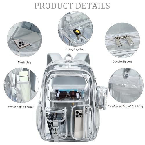 Clear Backpack for School,18 Inch Extra Large Heavy Duty Bookbag for Girls and Boys,Durable See Through PVC Transparent School Backpack for TravelGrey - color: Grey