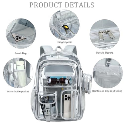 Clear Backpack for School,18 Inch Extra Large Heavy Duty Bookbag for Girls and Boys,Durable See Through PVC Transparent School Backpack for TravelGrey - color: Grey