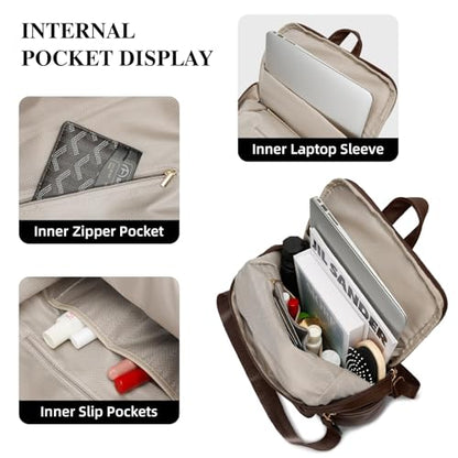 KKXIU Backpack Purse for Women - PU Leather Ladies Backpack for Daily with Anti-Theft Lock Pocket, Small Daypack with Luggage Strap & Water Bottle Pockets (Coffee) - color: Coffee