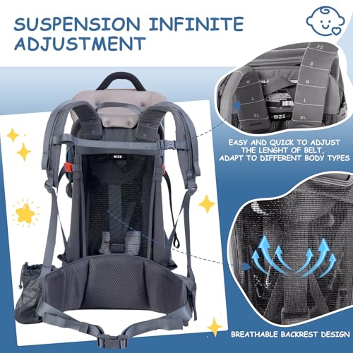 WIPHA Hiking Baby Carrier Backpack, Lightweight Child Carrier, Breathable Mesh Toddler Carrier for Outdoor Adventures, Ergonomic Design, Perfect for Travel, Hiking & Daily Use - color: CREEPER III-NAVY BLUE