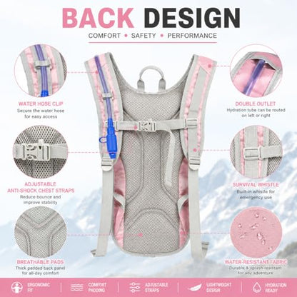 Zavothy Hydration Backpack with 2L Hydration Bladder Water Backpack for Hiking Hydration Pack for Running Cycling Hiking - color: Pink