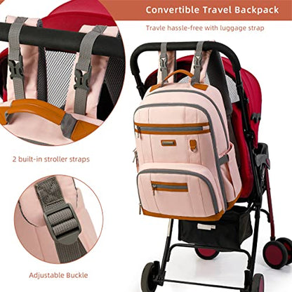 Diaper Bag Backpack, Large Baby Nappy Bags with Portable Changing Pad for Boys and GirlsMultifunction Travel Baby Bag for Moms Dads, Shower Gifts Waterproof and Stylish，Light Powder - color: Light Powder