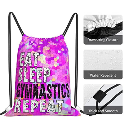 Drawstring Backpack Gym String Bag Sports Drawstring Sackpack For Women Men - color: New Eat Sleep Gymnastics Repeat