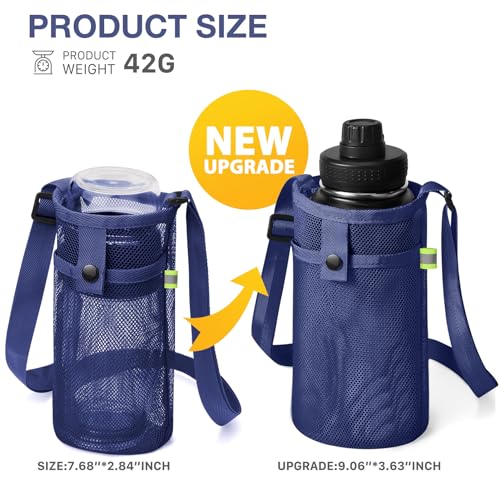 BINSUNS 2 Pcs Large Water Bottle Bag with Strap, Mesh Water Bottle Carrier Holder Crossbody Water Sling Bag Shoulder Strap and Pocket - Walking Sports Hiking Camping (Black+Blue) - color: Black+Blue, size: 2 Pcs-Large