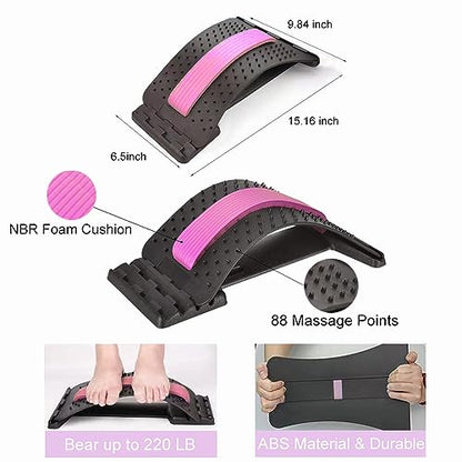 Back Stretcher for Lower Back Pain Relief, 4 Level Adjustable Lumbar Cracker Board Massager, Stretching Device for Scoliosis, Sciatica (Pink) - color: Pink