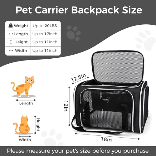 BAGLHER Pet Travel Carrier, Cat Carriers Dog Carrier for Small Medium Cats Dogs Puppies, Airline Approved Small Dog Carrier Soft Sided, Collapsible Puppy Carrier. Black - color: Black, size: Medium