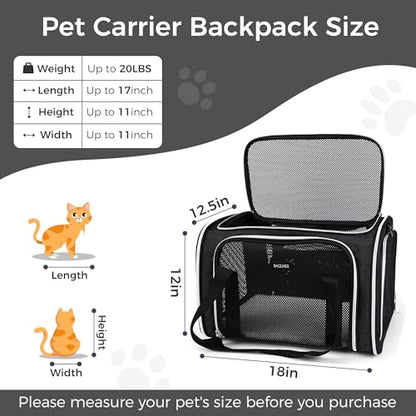 BAGLHER Pet Travel Carrier, Cat Carriers Dog Carrier for Small Medium Cats Dogs Puppies, Airline Approved Small Dog Carrier Soft Sided, Collapsible Puppy Carrier. Black - color: Black, size: Medium
