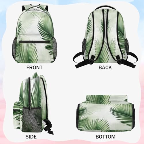 Tropical Green Plant Backpack with Chest Strap, Casual Backpack for Women Men, 16 Inch Daypack for Travel Work, Palm Leaf - color: Green
