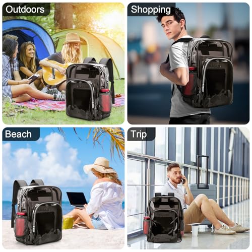 Clear Backpack School Bag Stadium Approved Heavy Duty Large PVC Laptop Transparent Backpack See Through for Sports, Work, Stadium, Security, Travel, College - H18''xW14''xD8“ - color: Black