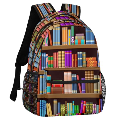 Bookshelf Book Backpack with Chest Strap, Casual Backpack for Women Men, 16 Inch Daypack for Travel Work, Library Book - color: Red