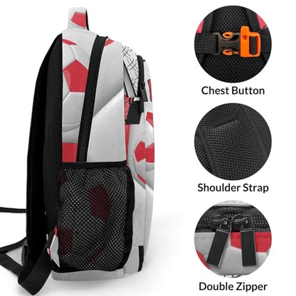 Custom Text Sport Ball Athlete Player Soccer Red Backpacks for Girls Boys School, Capacity School Backpacks for Kids Water-resistant Bookbags - color: Red