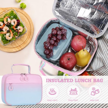 DIGOBAY 3PCS Girls Backpack for School, Kids Backpack for Girls with Lunch Bag Pencil Case, Kids Bookbag Teen Girl Backpacks for Elementary Middle High College School (Pink-blue Gradient) - color: Pink-blue Gradient
