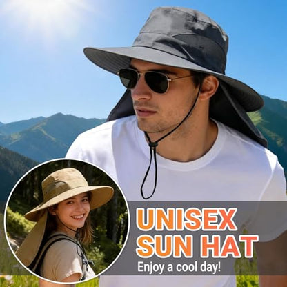NPQQUAN Sun Hats for Men Women with Neck Flap UPF 50+ UV Protection Wide Brim Bucket Hat Safari Hiking Fishing Hats - color: Khaki（neck Flap）