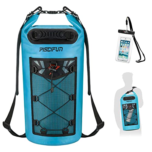 Piscifun Dry Bag, Waterproof Floating Backpack 10L/20L/30L/40L with Waterproof Phone Case for Boating, Kayaking, Fishing - color: Light Blue, style: 40l