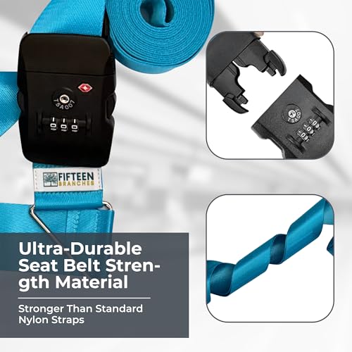 Nylon Luggage Straps for Suitcases | TSA Approved Adjustable Strap w/ 3-Digit Combo Lock | Heavy Duty Belt for 20-32 Inch Suitcases | Travel Luggage Belt Strap for Easy Identification (Neon Blue) - color: Neon Blue