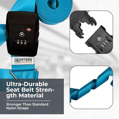 Nylon Luggage Straps for Suitcases | TSA Approved Adjustable Strap w/ 3-Digit Combo Lock | Heavy Duty Belt for 20-32 Inch Suitcases | Travel Luggage Belt Strap for Easy Identification (Neon Blue) - color: Neon Blue