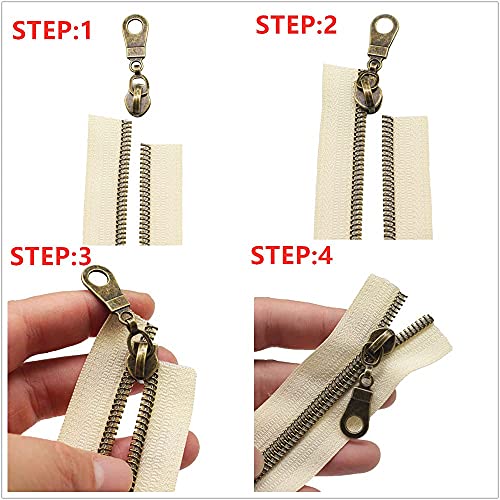 MebuZip #5 Antique Brass Metallic Nylon Coil Zippers by The Yard Bulk Coil Zipper Roll 10 Yards with 25pcs Pulls for DIY Sewing Craft Bags (White) - color: Antique Brass White