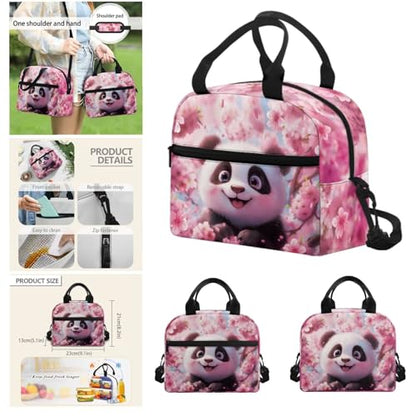 Cherry Blossom Panda Backpack for Girls Kids Backpack with Lunch Box Water Bottle Holder and Big Pencil Case 4Pcs Set 17" Bookbag with Front Pocket for School Lightweight Elementary School Bag - color: Cherry Blossom Panda