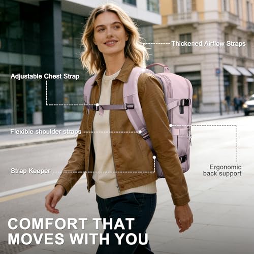 PIJUSHI Travel Backpack for Women Expandable Carry on Luggage Backpack Airline Approved TSA 16" Laptop Bag Business with USB Port(PE034 Light Purple) - color: Light Purple