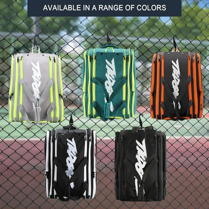 TILDOSAC Pickleball Bag - Large Paddle Bag for 4 Paddles & Accessories - Fence Hook, Extra Pockets, Shoe Compartment - color: Blcak-White