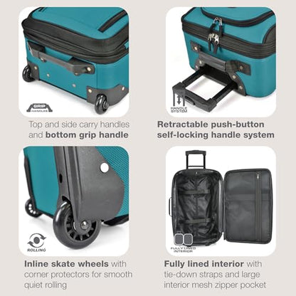 U.S. Traveler Rio Lightweight Softside Rolling Carry-on Suitcase, 2-Wheel Single, Teal - color: Teal, size: 21"