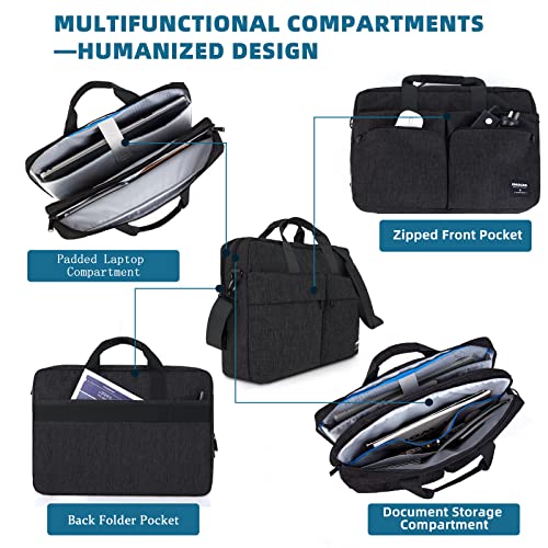 KINGSLONG 17.3 inch Laptop Briefcase Bag for Men Women, Laptop Messenger Bag with Shoulder Strap, Water Resistant Business Crossbody Bag Computer Bag for Asus Acer Dell Thinkpad, Black - color: Black