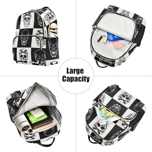 ALAZA Mini Backpack Purse for Women Lightweight Girls Small Size Gothic Skull Black and White School Teens College Traveling - color: Gothic Skull Black and White, size: Small