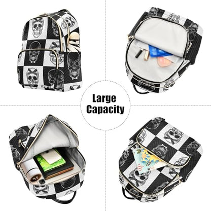 ALAZA Mini Backpack Purse for Women Lightweight Girls Small Size Gothic Skull Black and White School Teens College Traveling - color: Gothic Skull Black and White, size: Small
