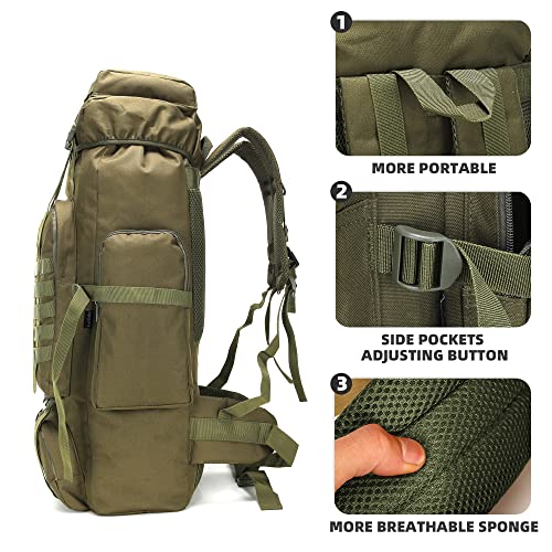 King'sGuard 70L Camping Hiking Backpack for Men Women Large Military Tactical Backpack Molle Rucksack Backpack for Outdoor - color: Army Green
