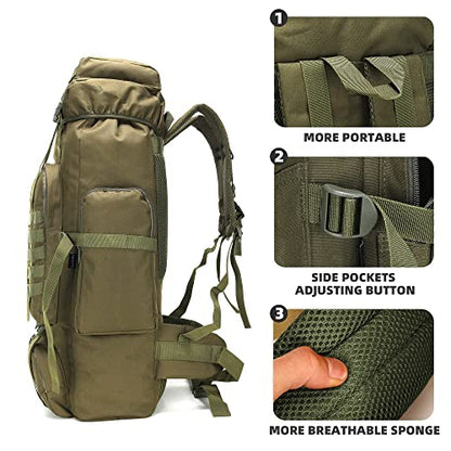 King'sGuard 70L Camping Hiking Backpack for Men Women Large Military Tactical Backpack Molle Rucksack Backpack for Outdoor - color: Army Green