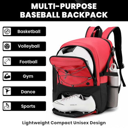 Soccer Backpack with Ball Holder,Youth soccer Bag for Basketball,Volleyball-Includes Separate Shoe Compartment&and Insulation (Red) - color: Red