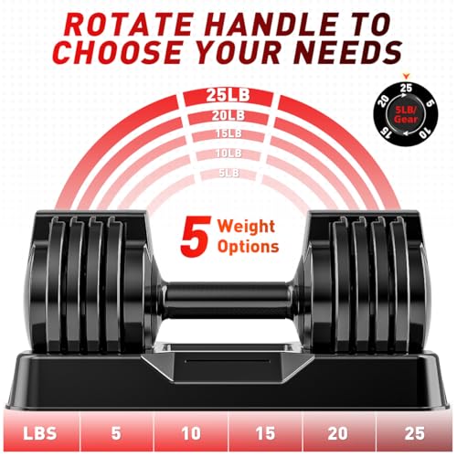 Adjustable Dumbbell Set of 2, 110lbs/50lbs Free Weights Dumbbell Set, 5-in-1/10-in-1 Quick-Lock Hand Weights, 25lbs/55lbs Pair with Anti-Slip Texture Handle, Weight Set For Home Gym Suit both Men and Women - color: Black 25LB Set of 2（Round）5 in 1