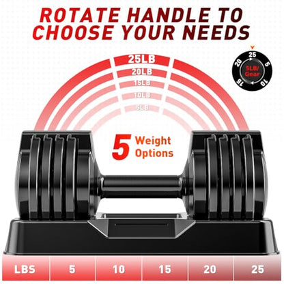Adjustable Dumbbell Set of 2, 110lbs/50lbs Free Weights Dumbbell Set, 5-in-1/10-in-1 Quick-Lock Hand Weights, 25lbs/55lbs Pair with Anti-Slip Texture Handle, Weight Set For Home Gym Suit both Men and Women - color: Black 25LB Set of 2（Round）5 in 1